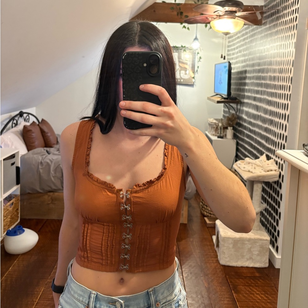 Rust Corset Top with Lace-Up Front